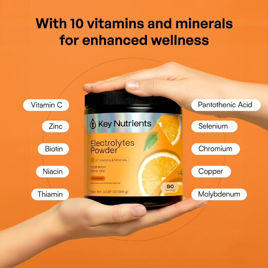 KEY NUTRIENTS vaso con bebida preparada, hidratación sin calorías