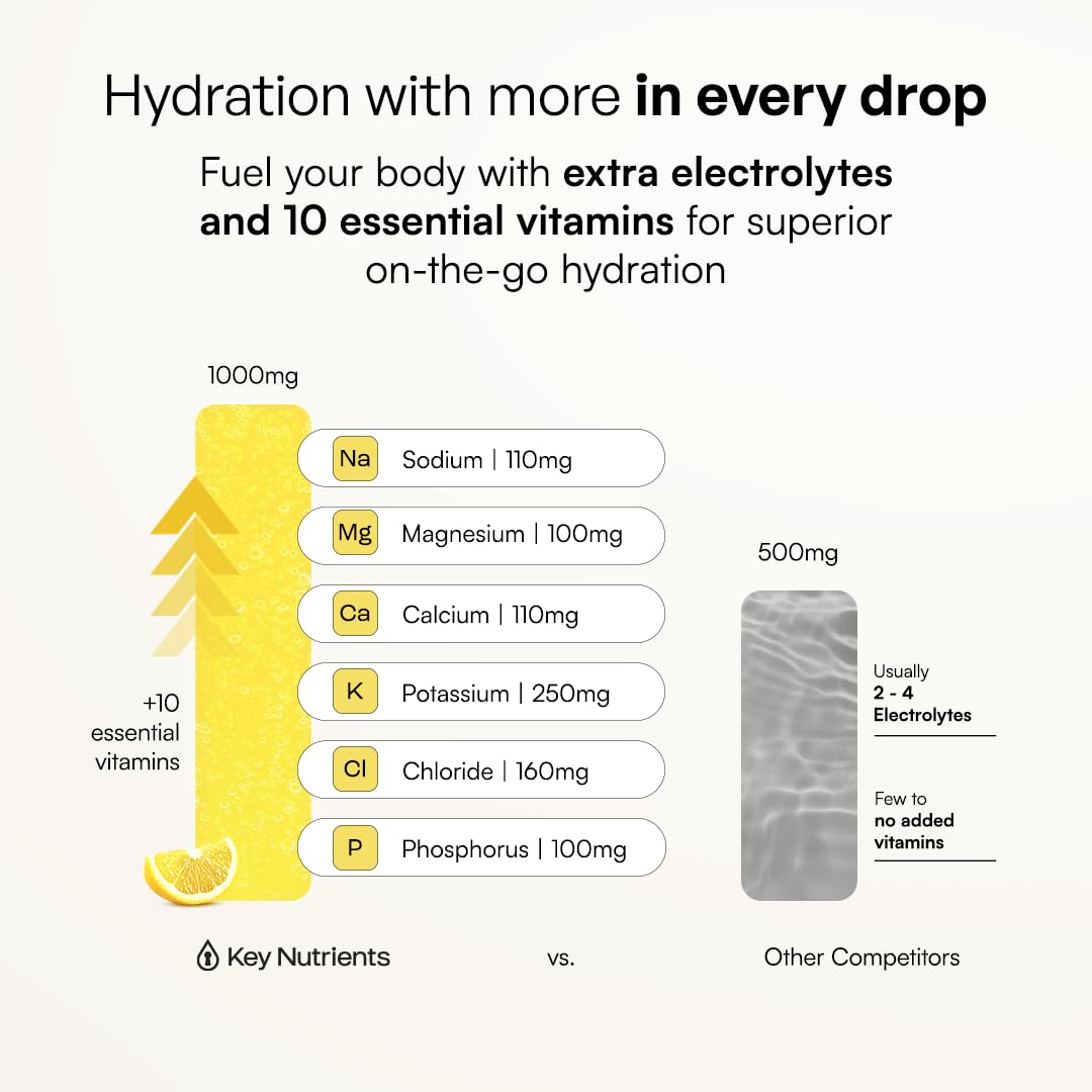 KEY NUTRIENTS sobre en mano mostrando tamaño portátil y fácil transporte
