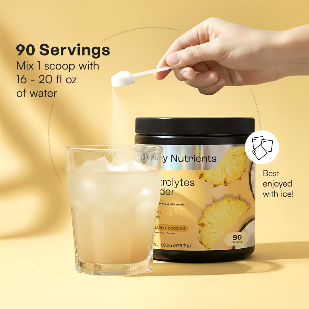 Etiqueta de KEY NUTRIENTS mostrando lista de electrolitos y vitaminas clave