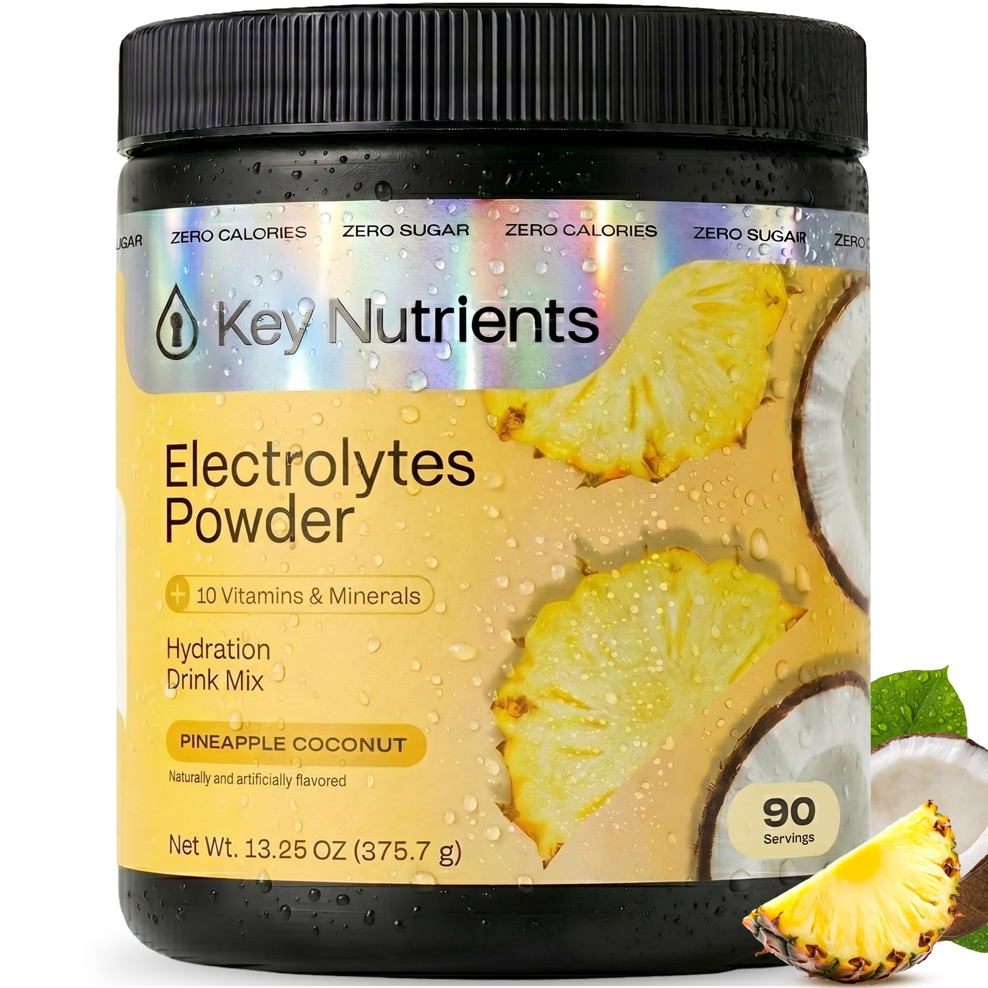 KEY NUTRIENTS envase frontal sabor piña coco, presentación clara y atractiva