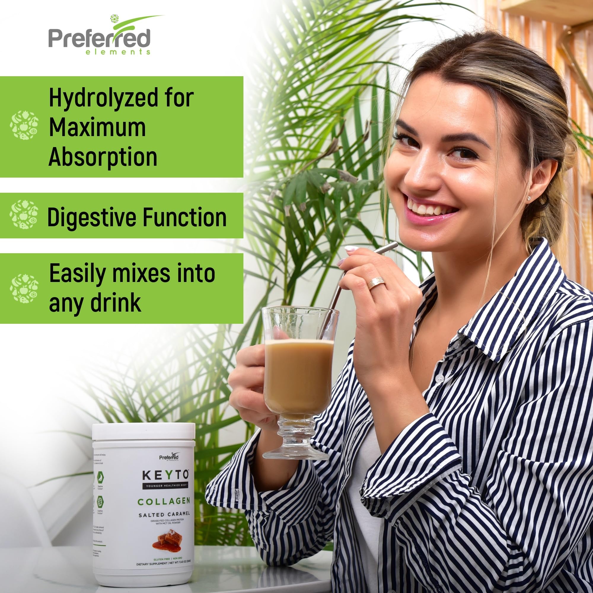 Preferred Elements KEYTO cuchara medidora con porción del polvo mostrando control de dosis conveniente