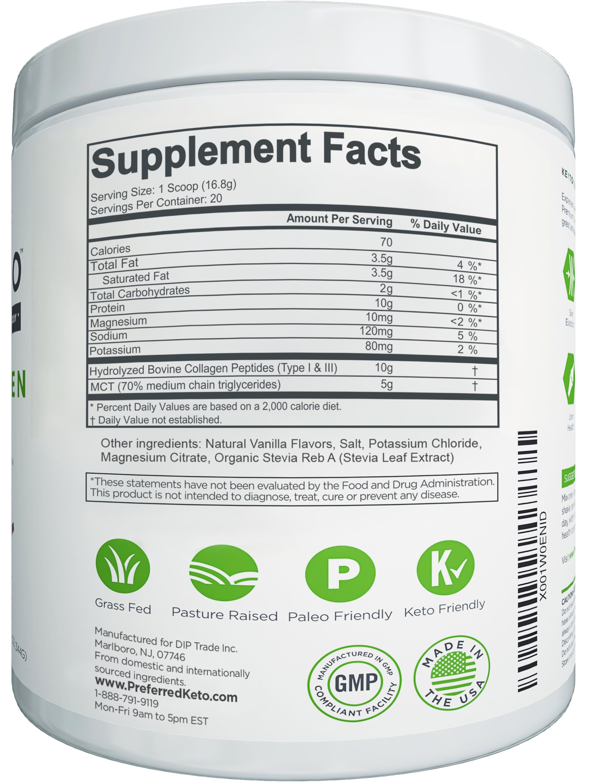 Preferred Elements KEYTO etiqueta con ingredientes premium y perfil nutricional claro