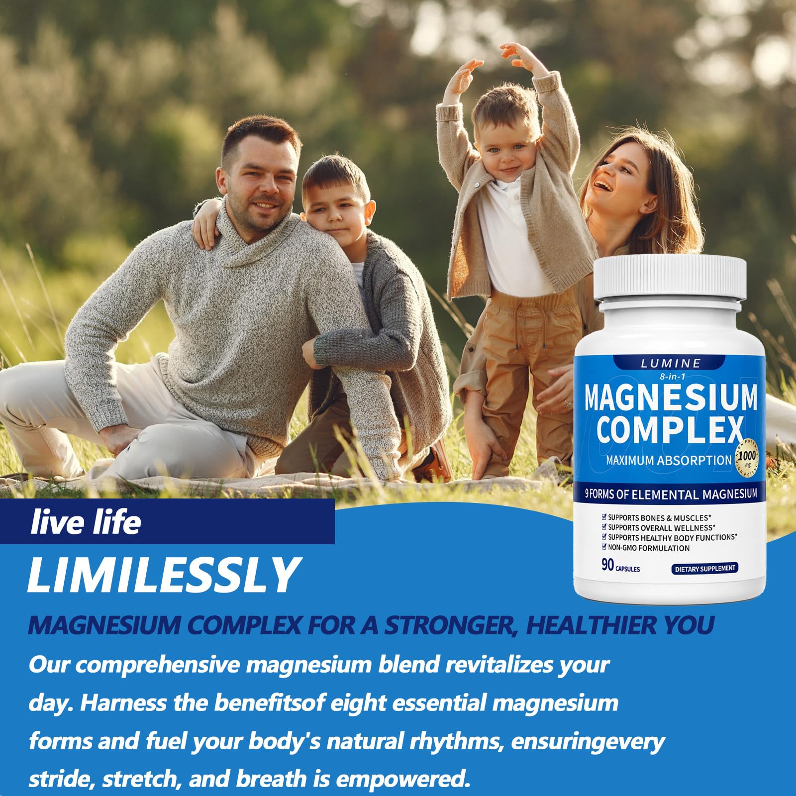 KFUKFU LUMINE etiqueta con ingredientes y formas de magnesio visibles
