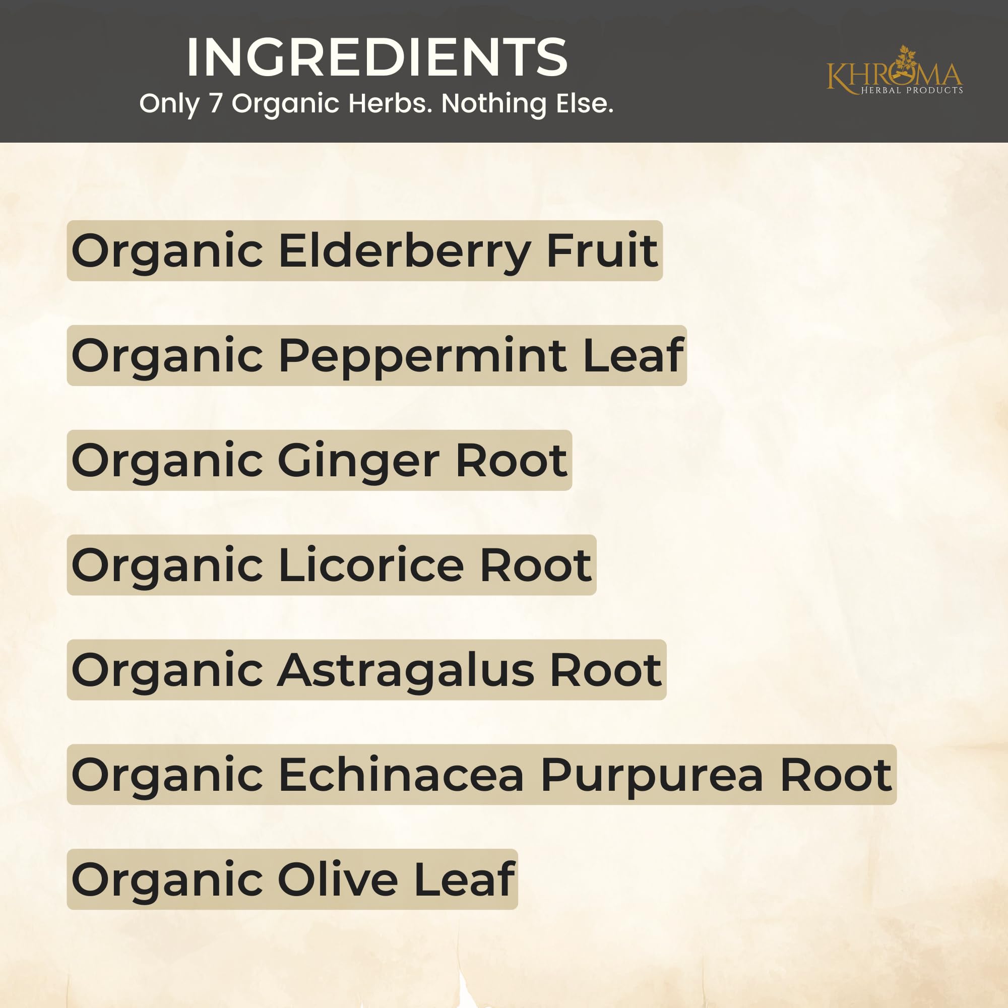 Khroma Little Warrior etiqueta legible mostrando ingredientes orgánicos y pureza