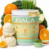 Kiala Nutrition frente del envase mostrando el sabor Orange Sherbet y porciones prácticas