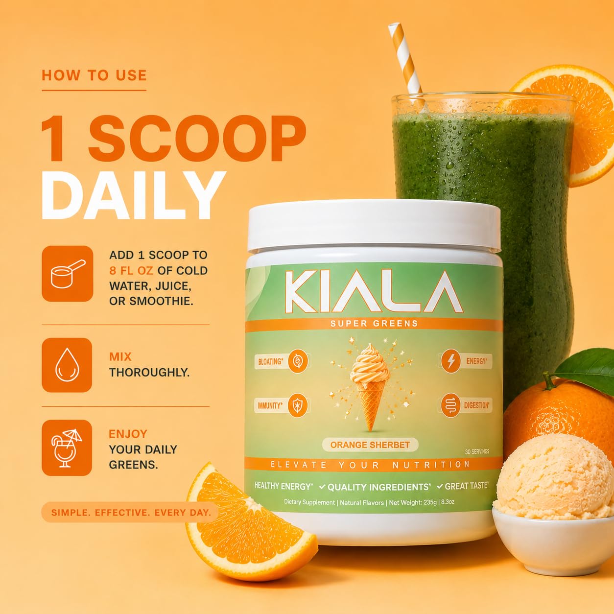 Kiala Nutrition algas spirulina y chlorella con wheatgrass que aportan nutrientes verdes