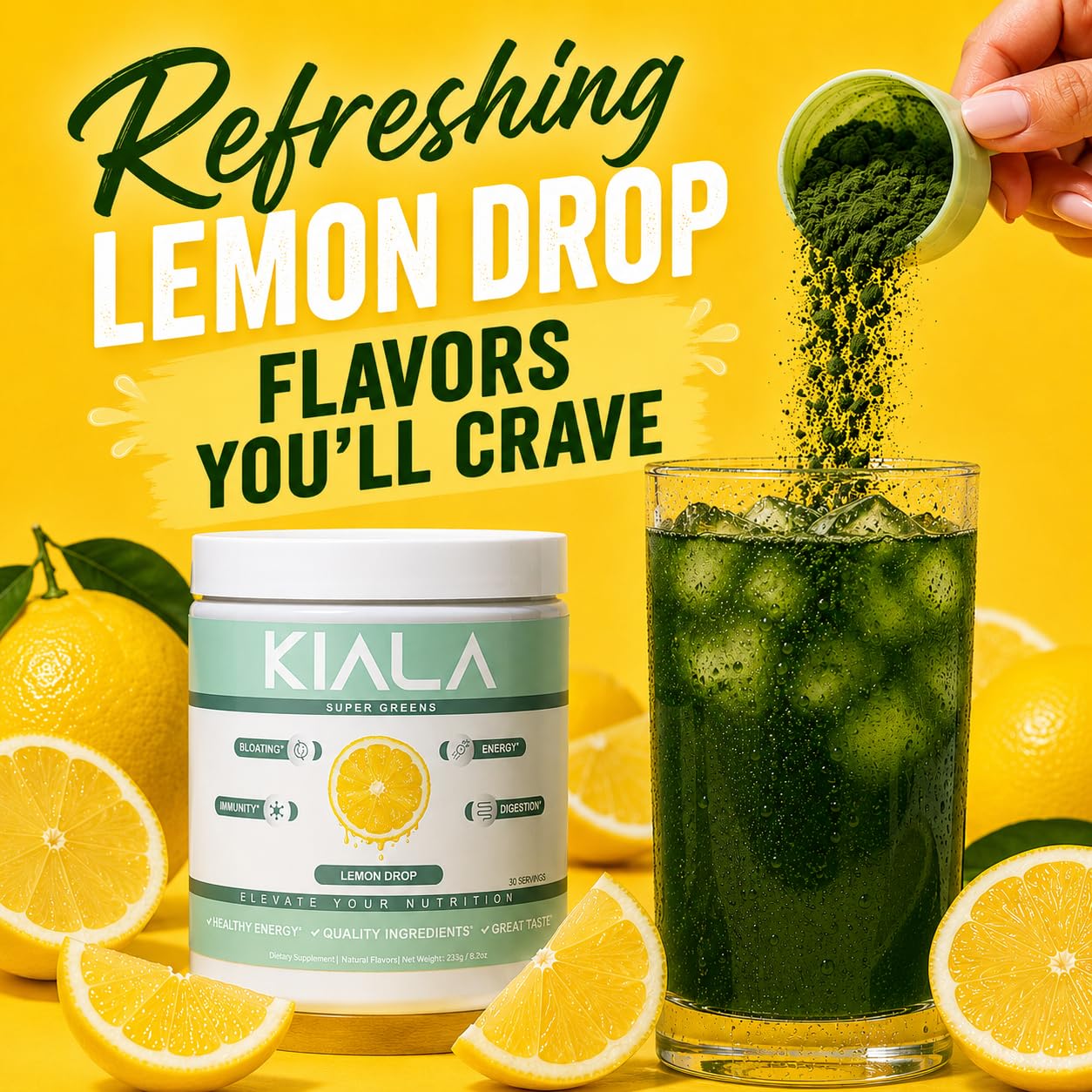 Kiala Nutrition cucharada con porción lista para mezclar rápidamente