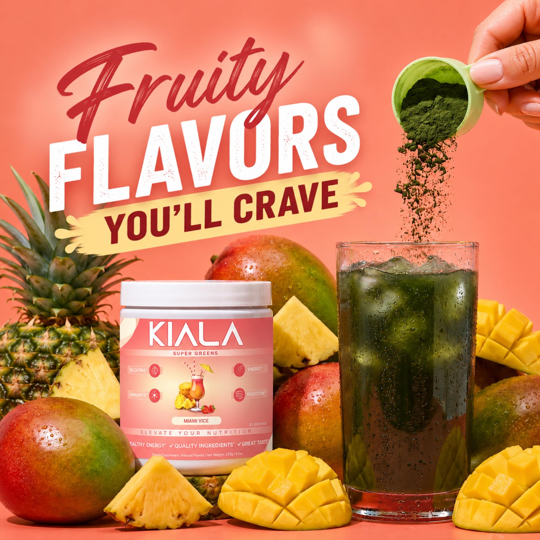 Kiala Nutrition vaso preparado Miami Vice, bebida refrescante lista para beber