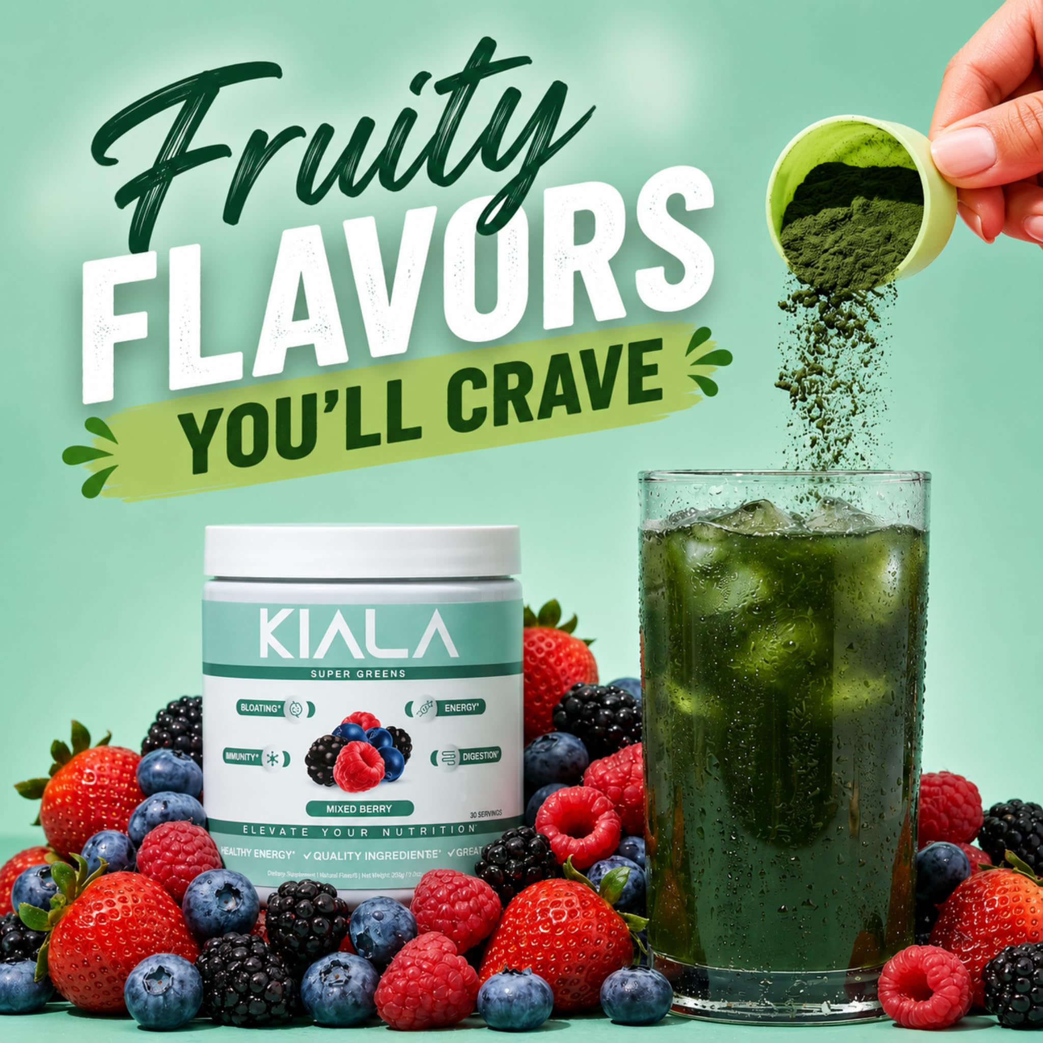 Kiala Nutrition detalle de textura del polvo para mezcla suave