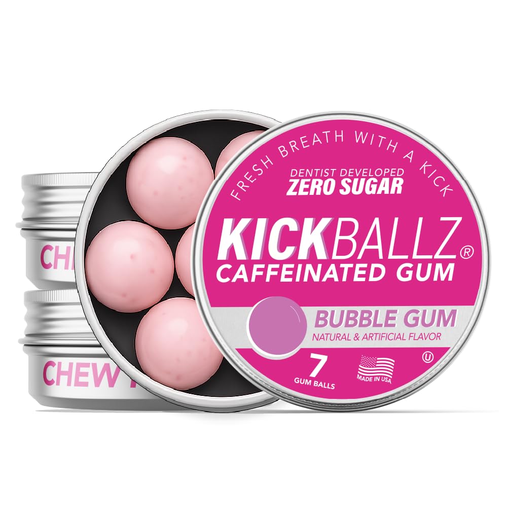 KickBallz lata frontal mostrando 7 gumballs y benefició portátil