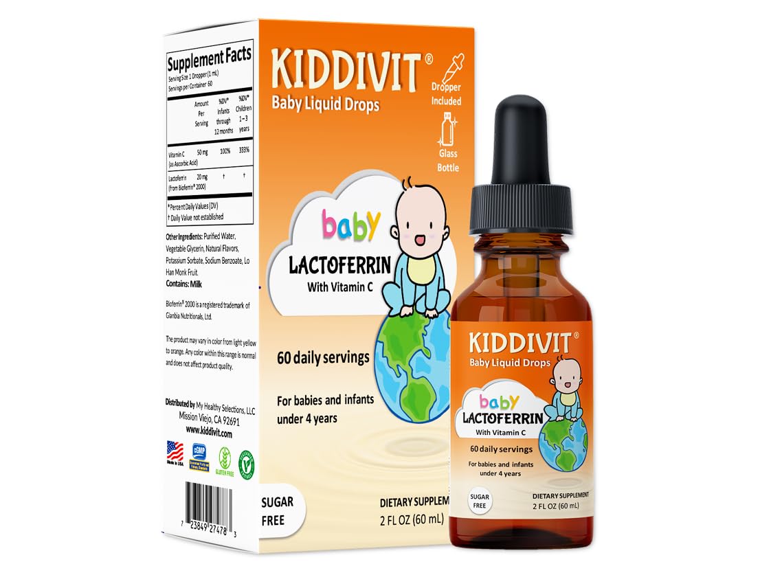 Kiddivit frasco frontal mostrando etiqueta y beneficio de dosis clara