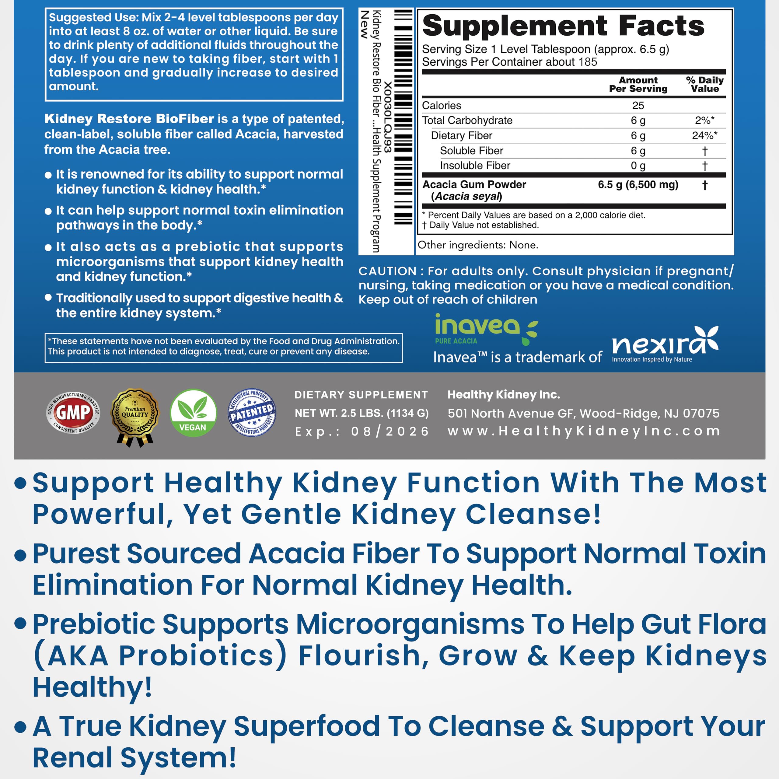 Kidney Restore etiqueta y detalle del envase, información clara y limpia