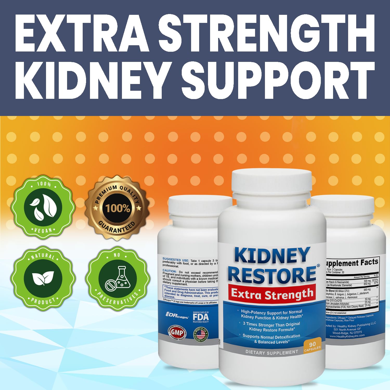 Kidney Restore etiqueta destacando ingredientes clave y beneficios