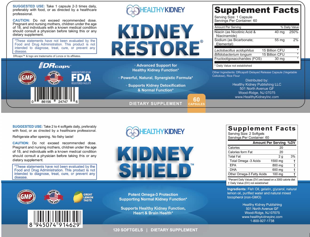 Etiqueta de Kidney Restore con ingredientes clave y uso claro.