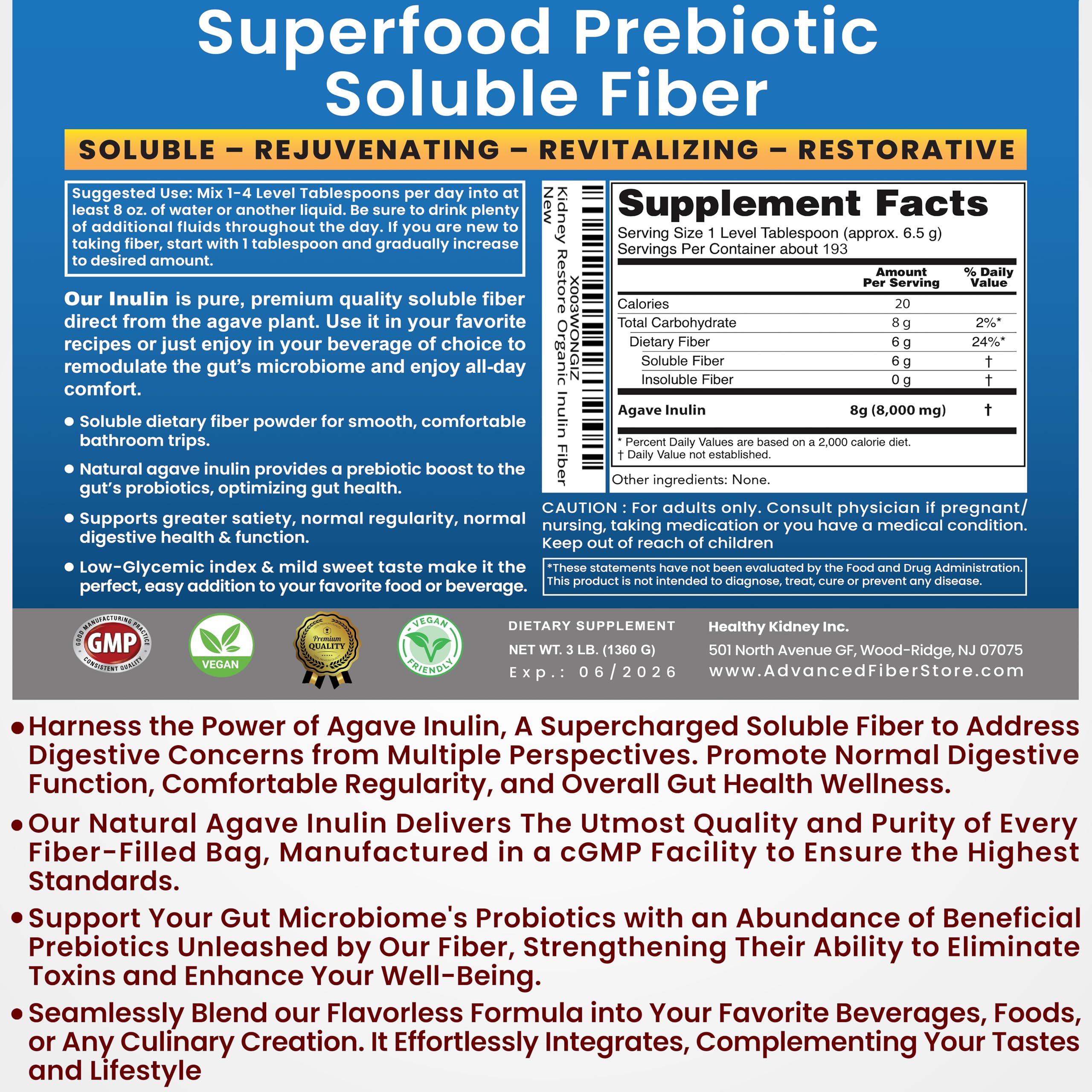 Kidney Restore etiqueta y tabla nutricional clarificando ingredientes