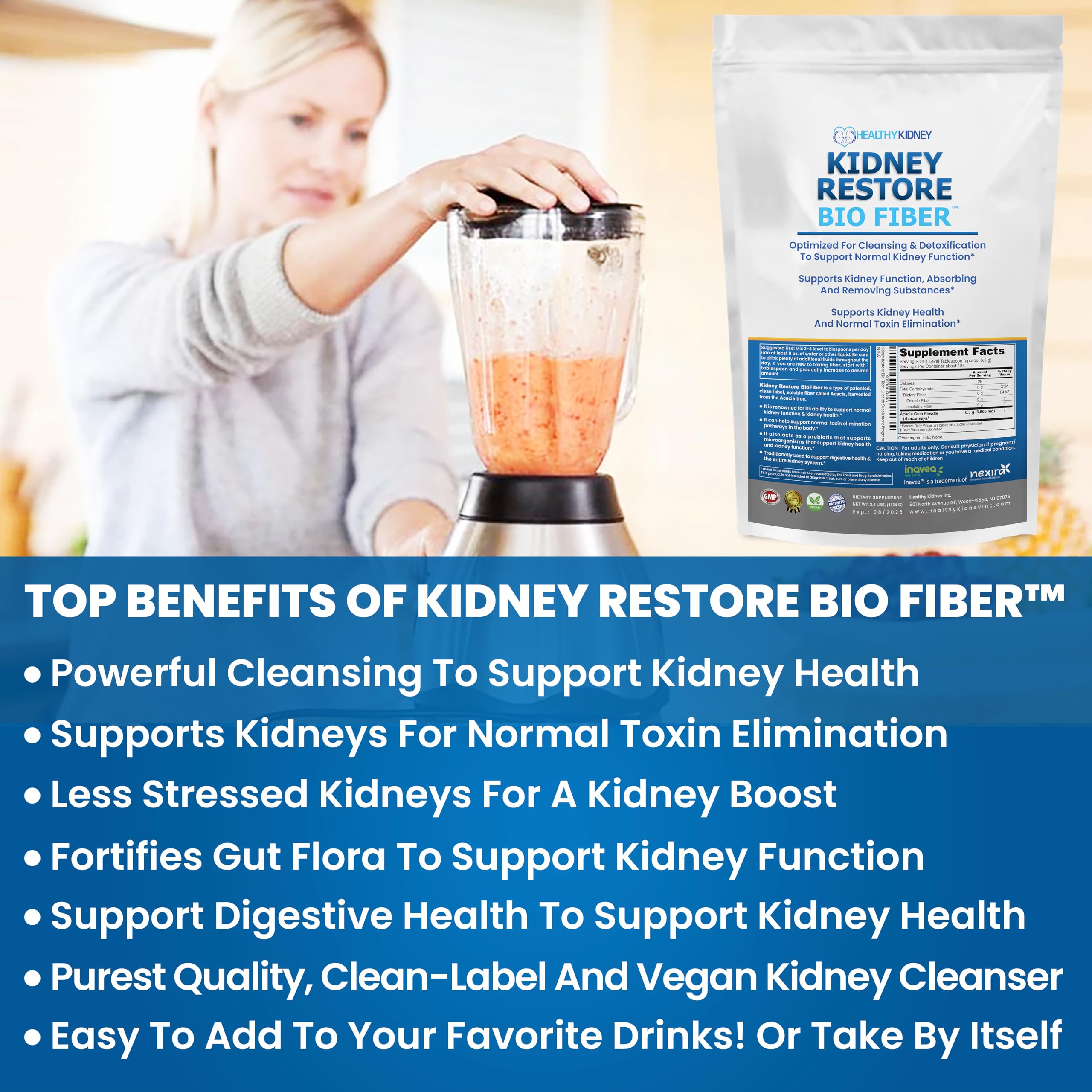 Kidney Restore acacia pura como ingrediente, prebiótico natural visible