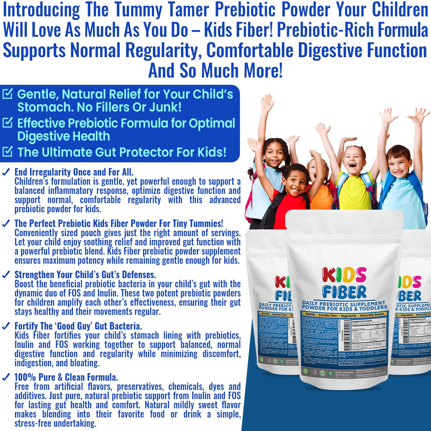 Polvo de Kids Fiber textura fina de Kidney Restore, fácil mezcla