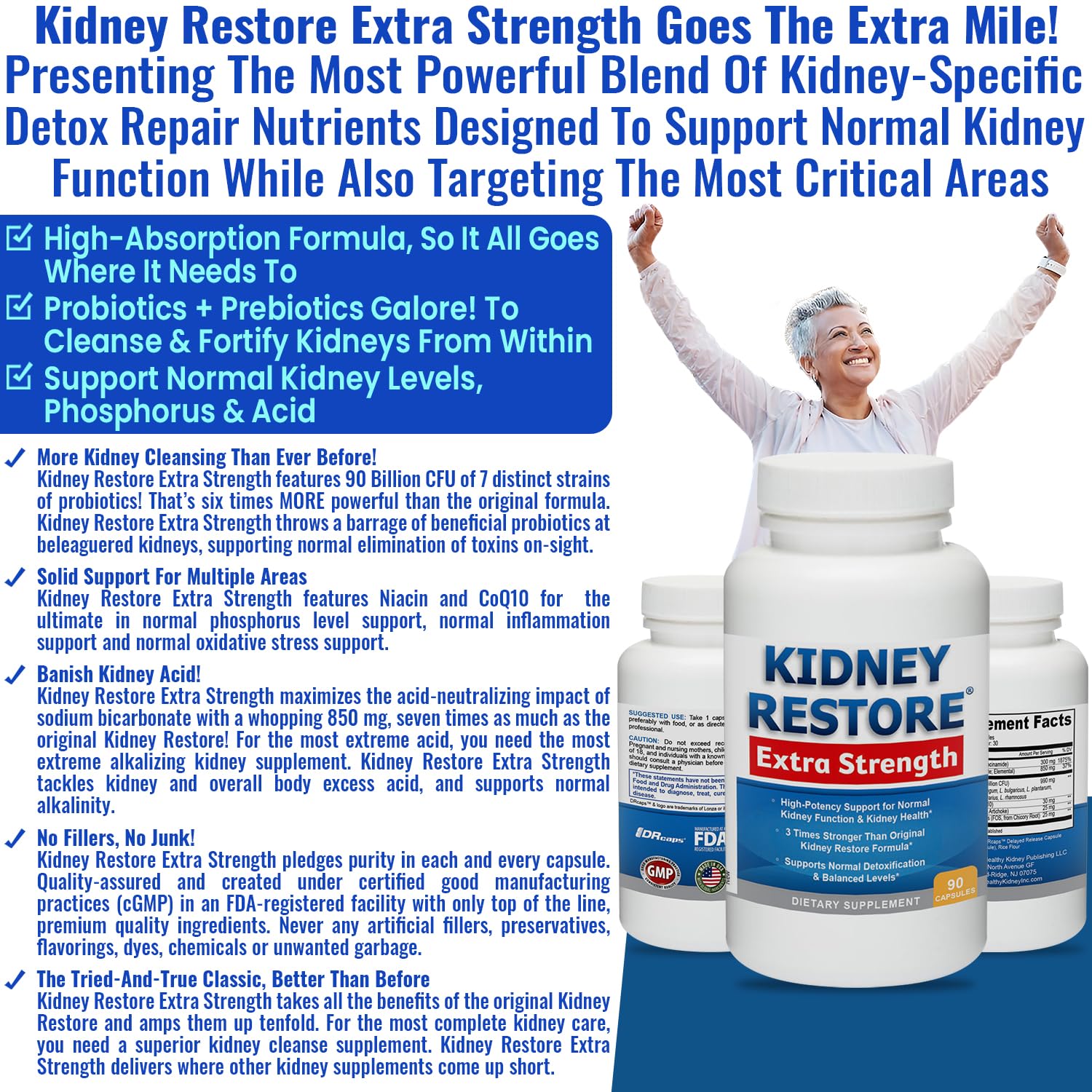 Kidney Restore cápsula en mano para comparar tamaño y comodidad
