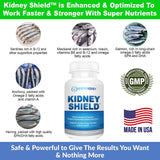 botella abierta de Kidney Shield con cápsulas dispersas para visualizar cantidad