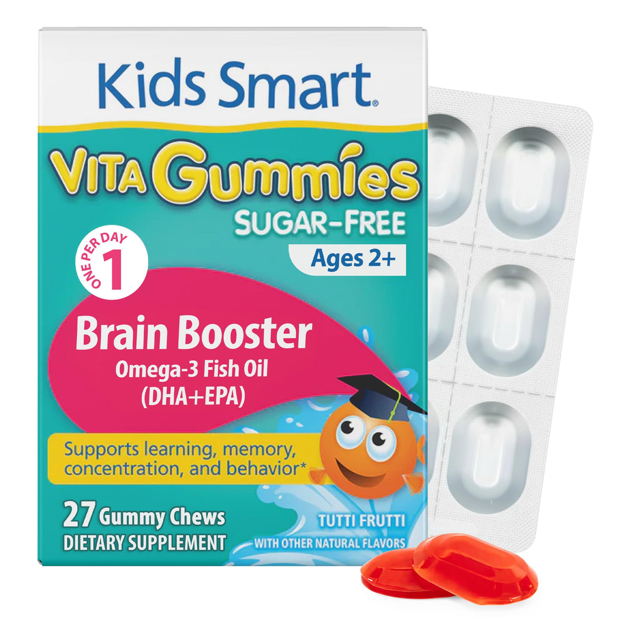 KIDS SMART envase frontal mostrando gomitas y beneficio cognitivo