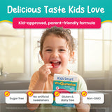 KIDS SMART hijo tomando gomita en desayuno, apoya concentración