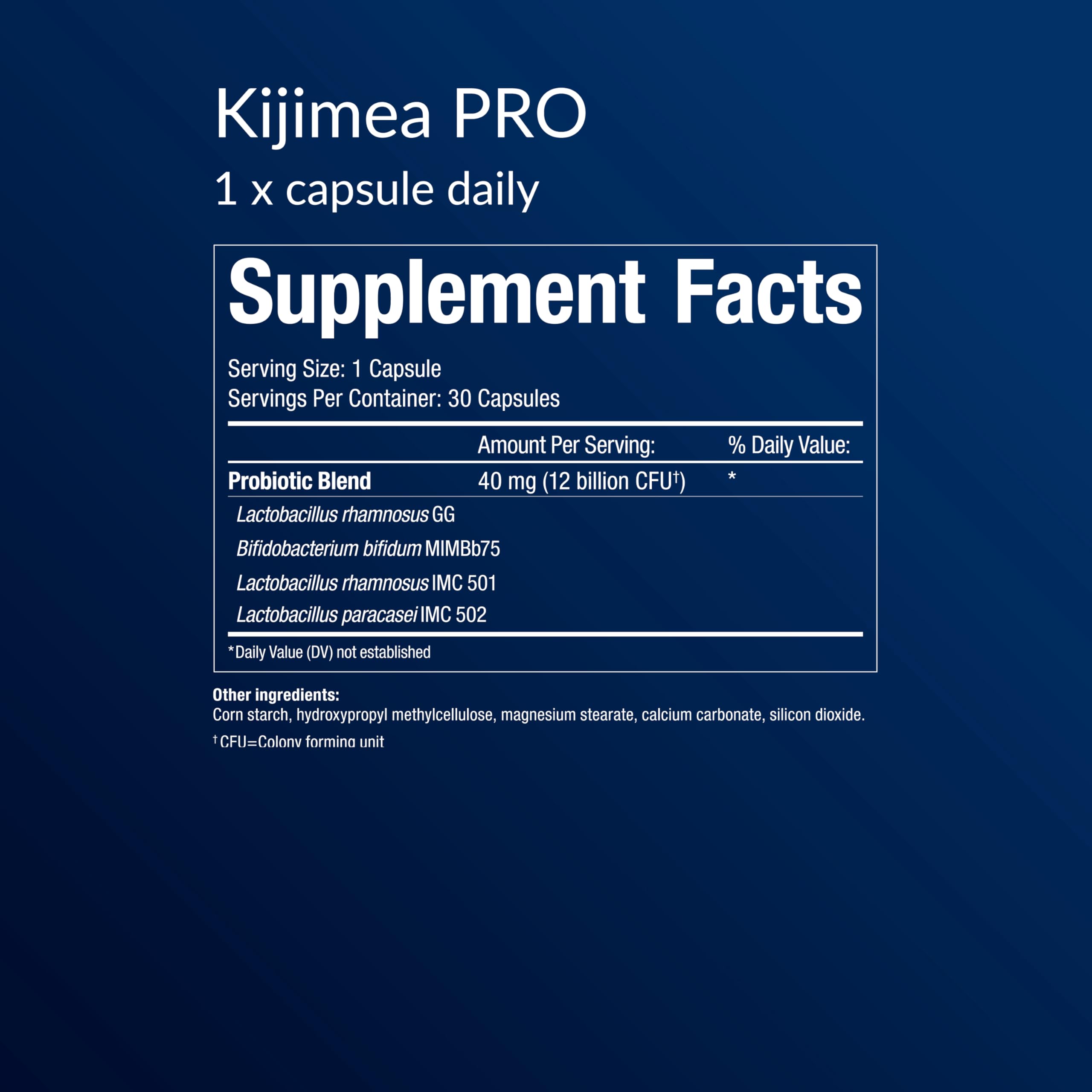 Kijimea etiqueta con lista de cepas y referencias a estudios clínicos