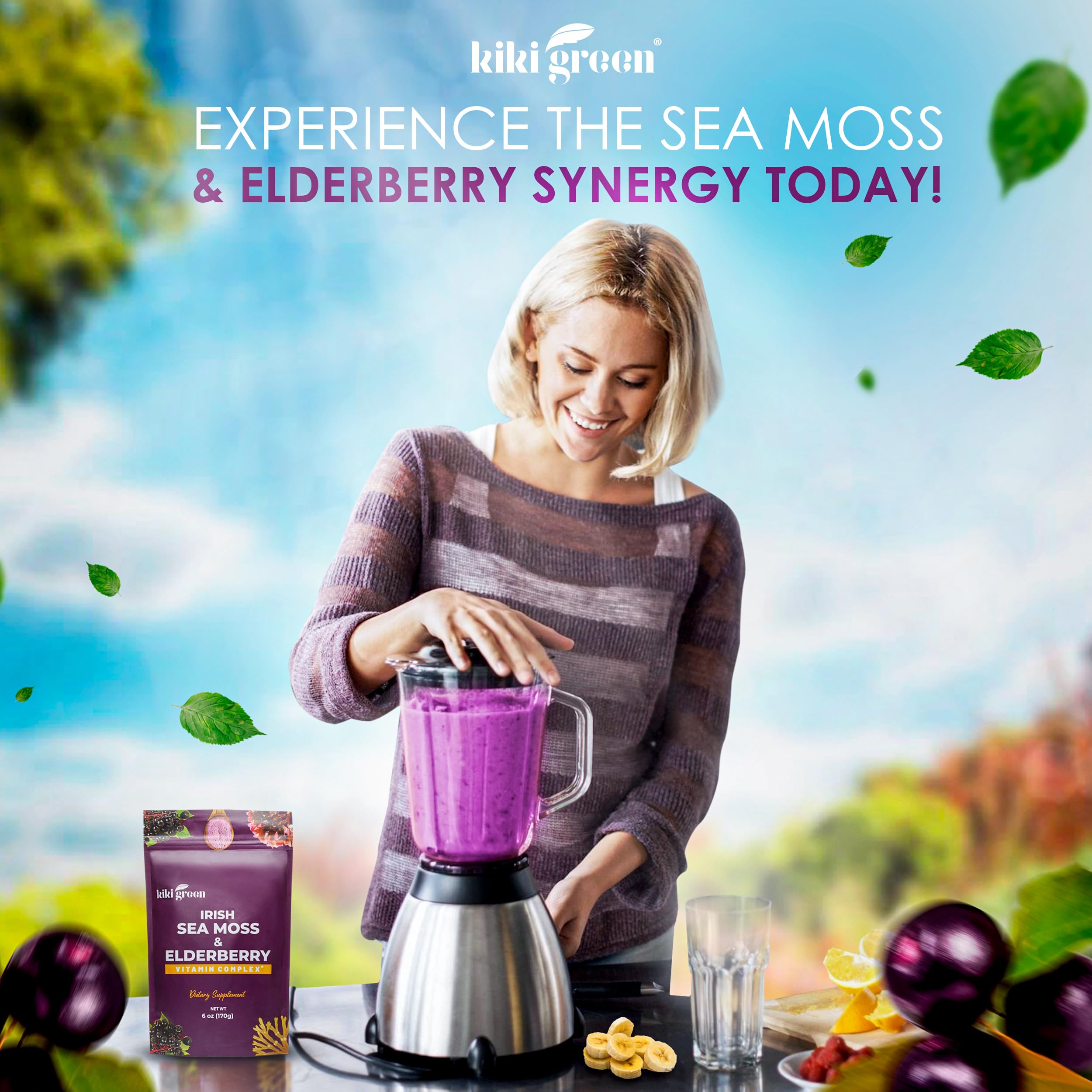 KIKI Green producto en escena lifestyle junto a frutas y taza, inspira uso en recetas