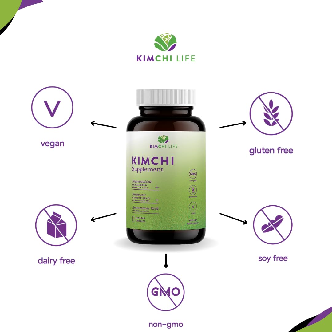 Kimchi Life etiqueta con lista de ingredientes naturales y método de fermentación