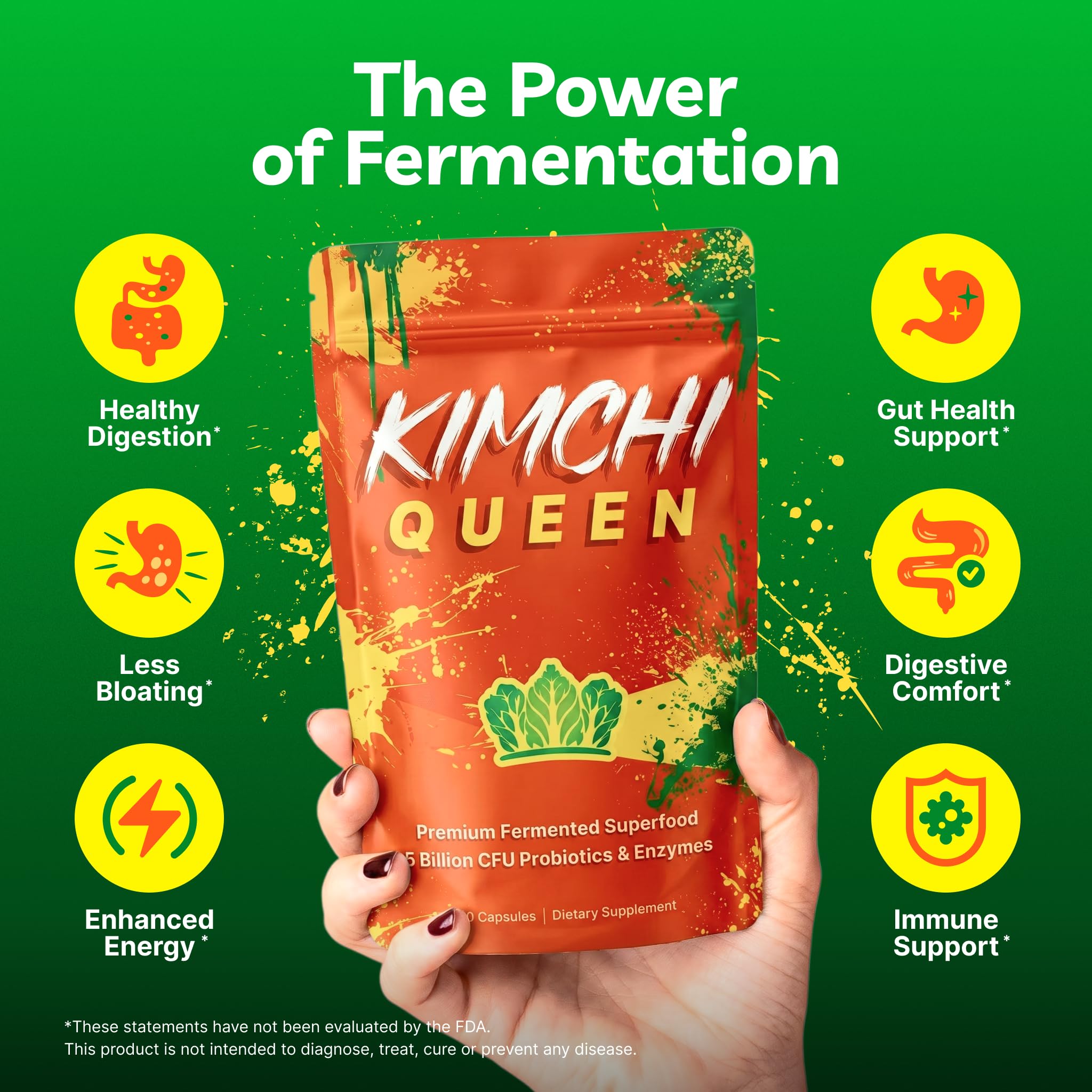 Kimchi Queen botella de 120 cápsulas comparada en escala para dosificación