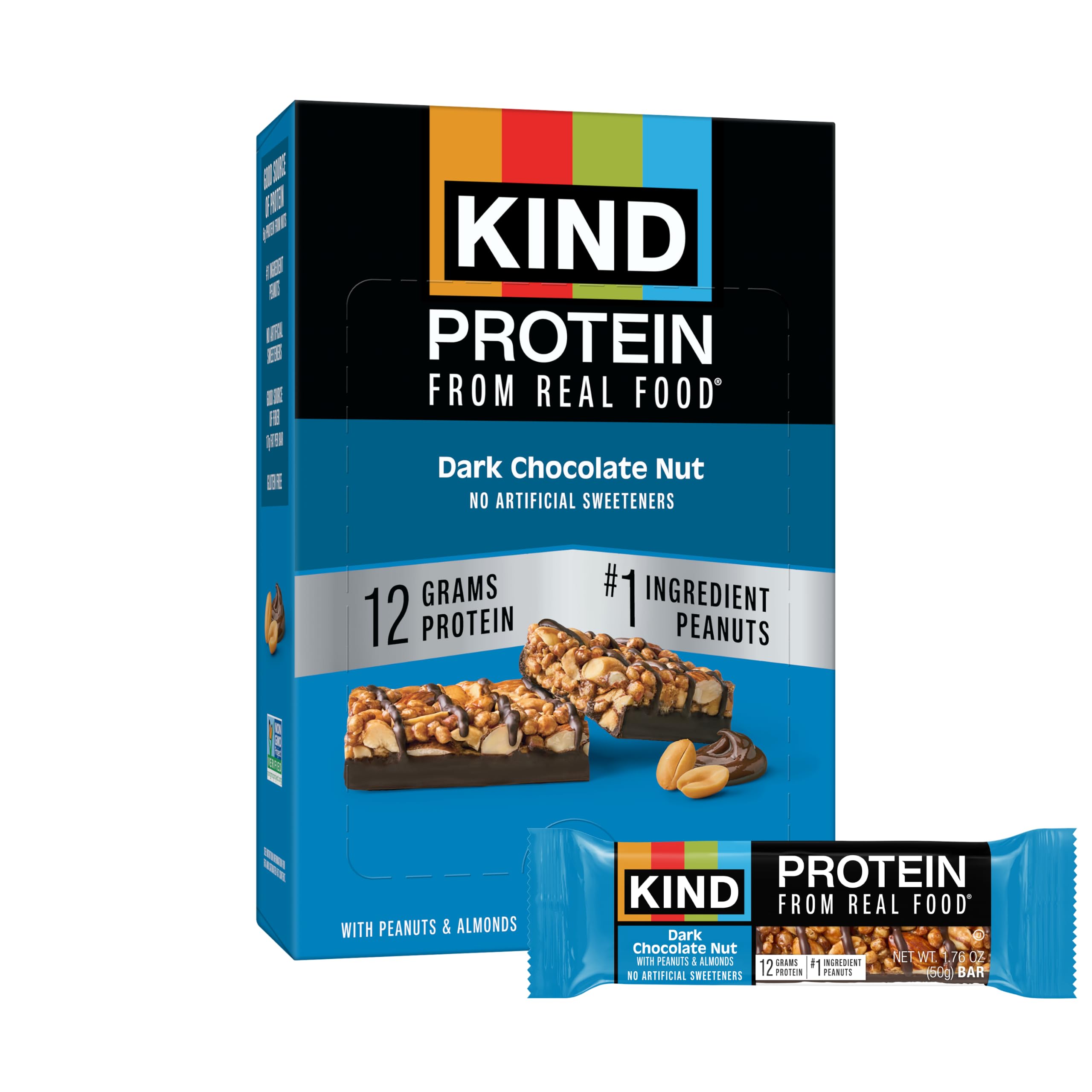 KIND barra Dark Chocolate Nut vista frontal muestra envoltorio y conveniencia