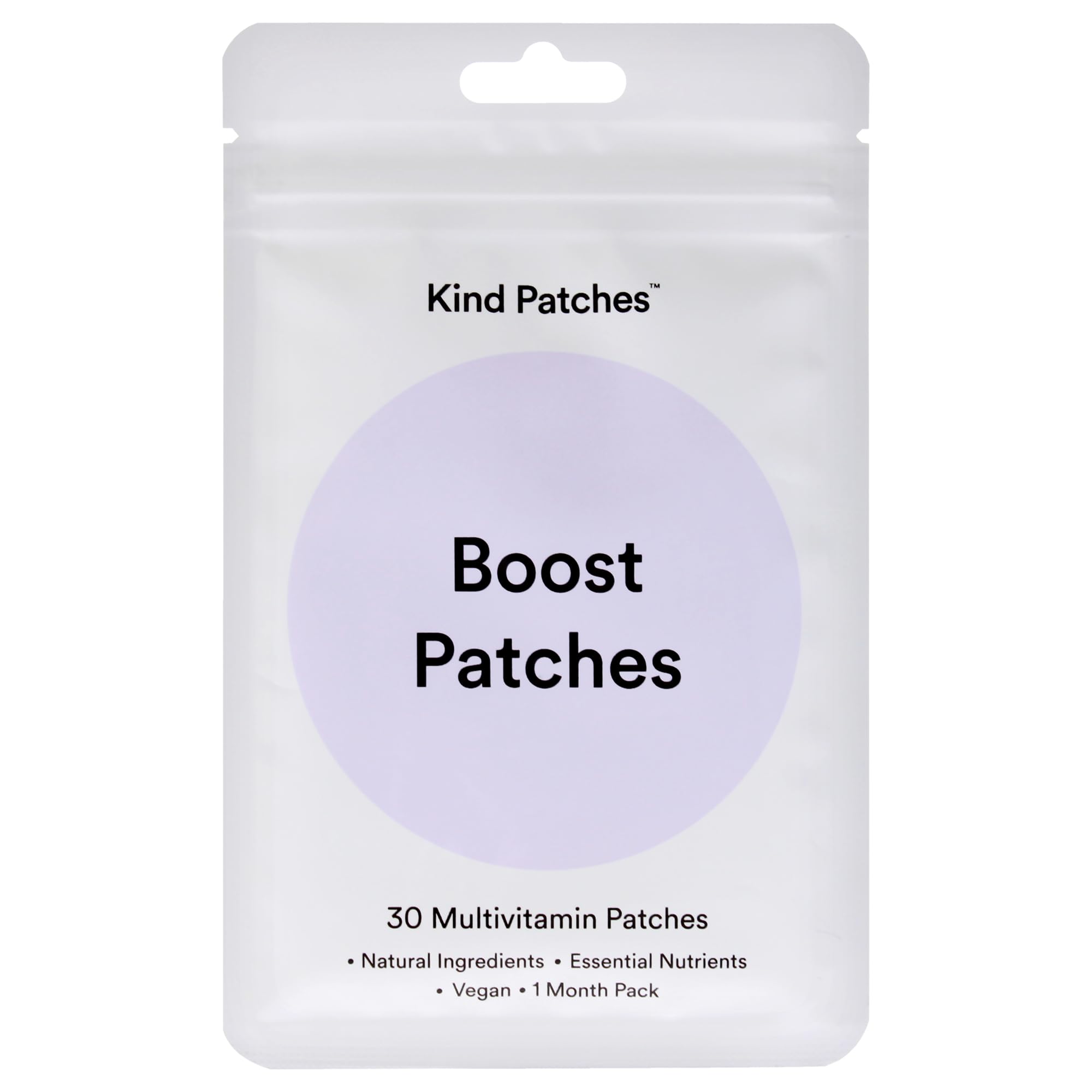 Kind Patches, empaque frontal del parche mostrando conveniencia y energía