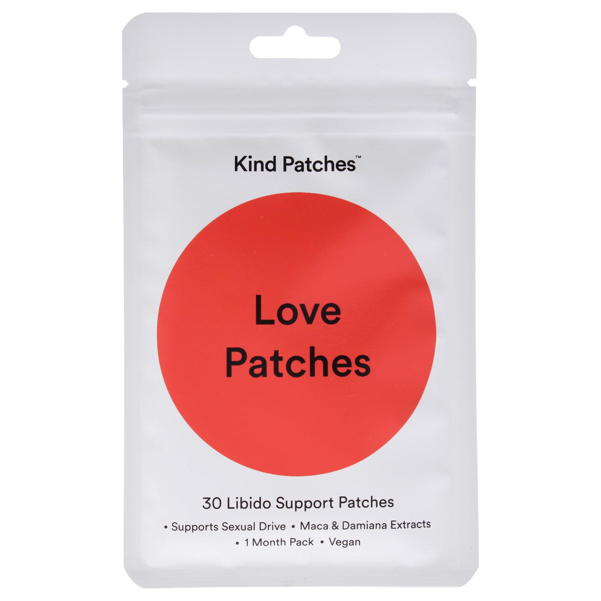 Kind Patches empaque frontal mostrando diseño y beneficio de apoyo íntimo