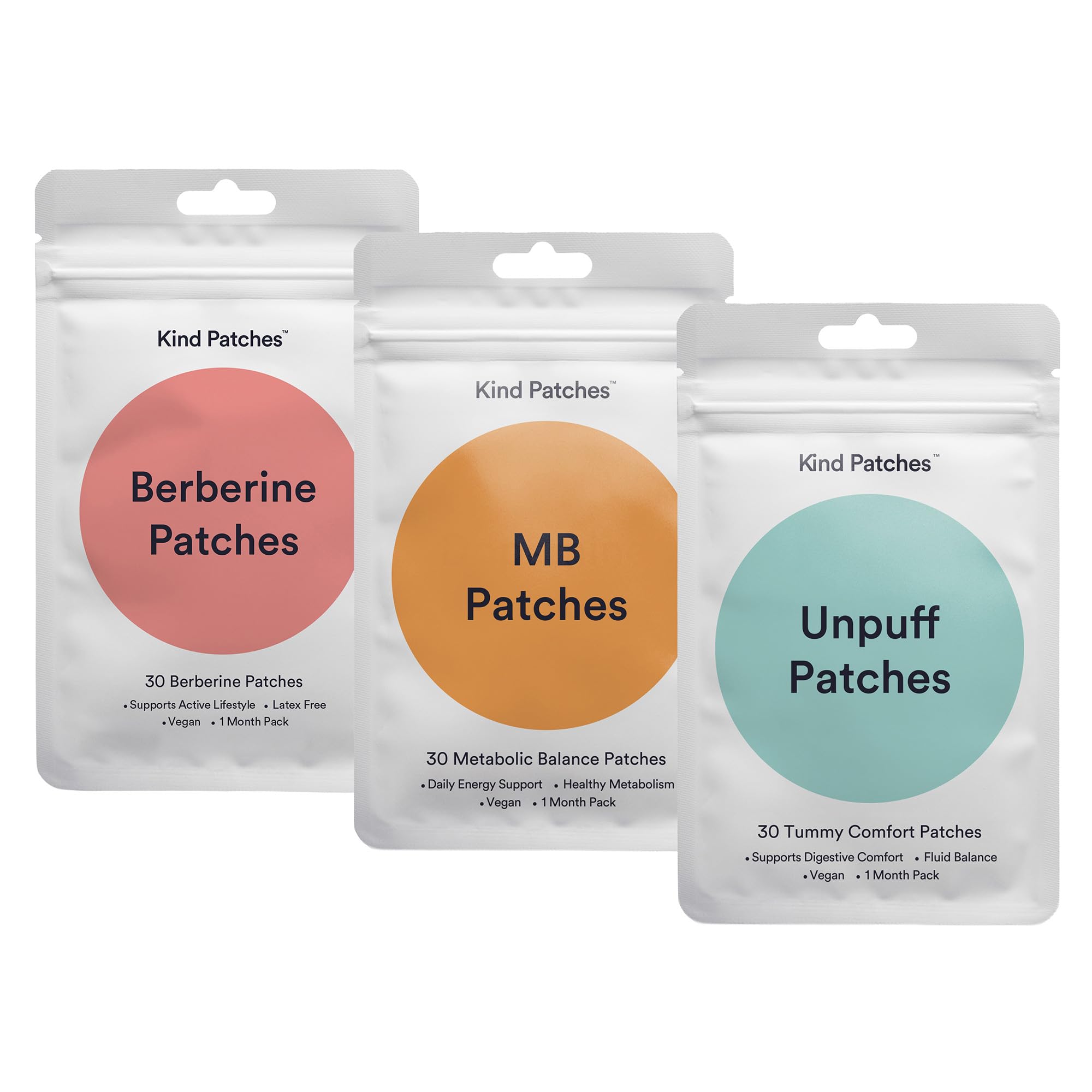 Kind Patches pack frontal mostrando las tres fórmulas, fácil elección