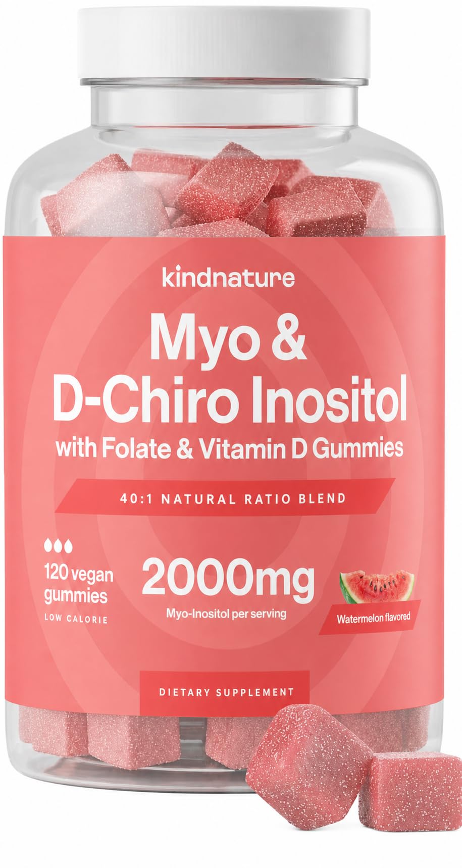 kindnature frasco frontal mostrando 120 gomitas y etiqueta clara
