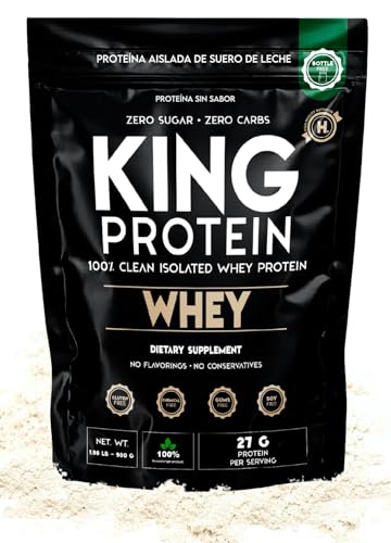 KING Protein envase frontal mostrando diseño y cantidad, ideal para claridad visual