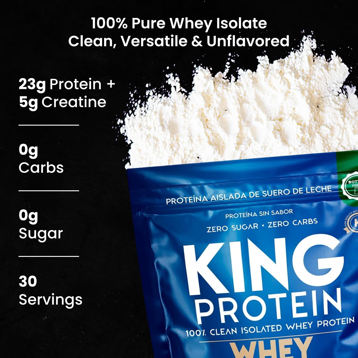 KING Protein textura del polvo en primer plano para mezcla rápida