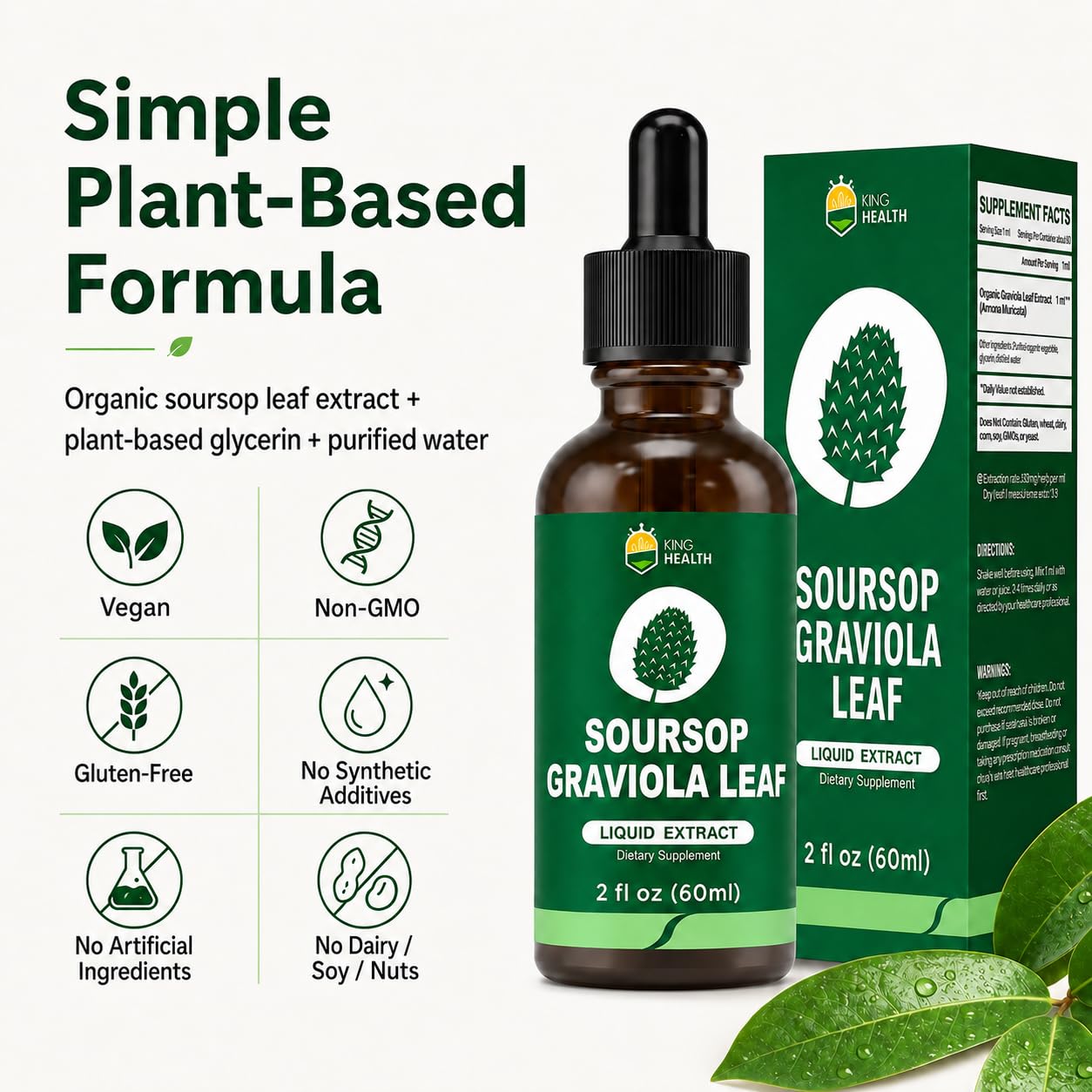 KingHealth botella 2 fl oz junto a una regla para comparar tamaño