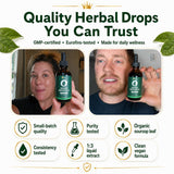 KingHealth botella comparada con mano para mostrar tamaño práctico de 1 fl oz