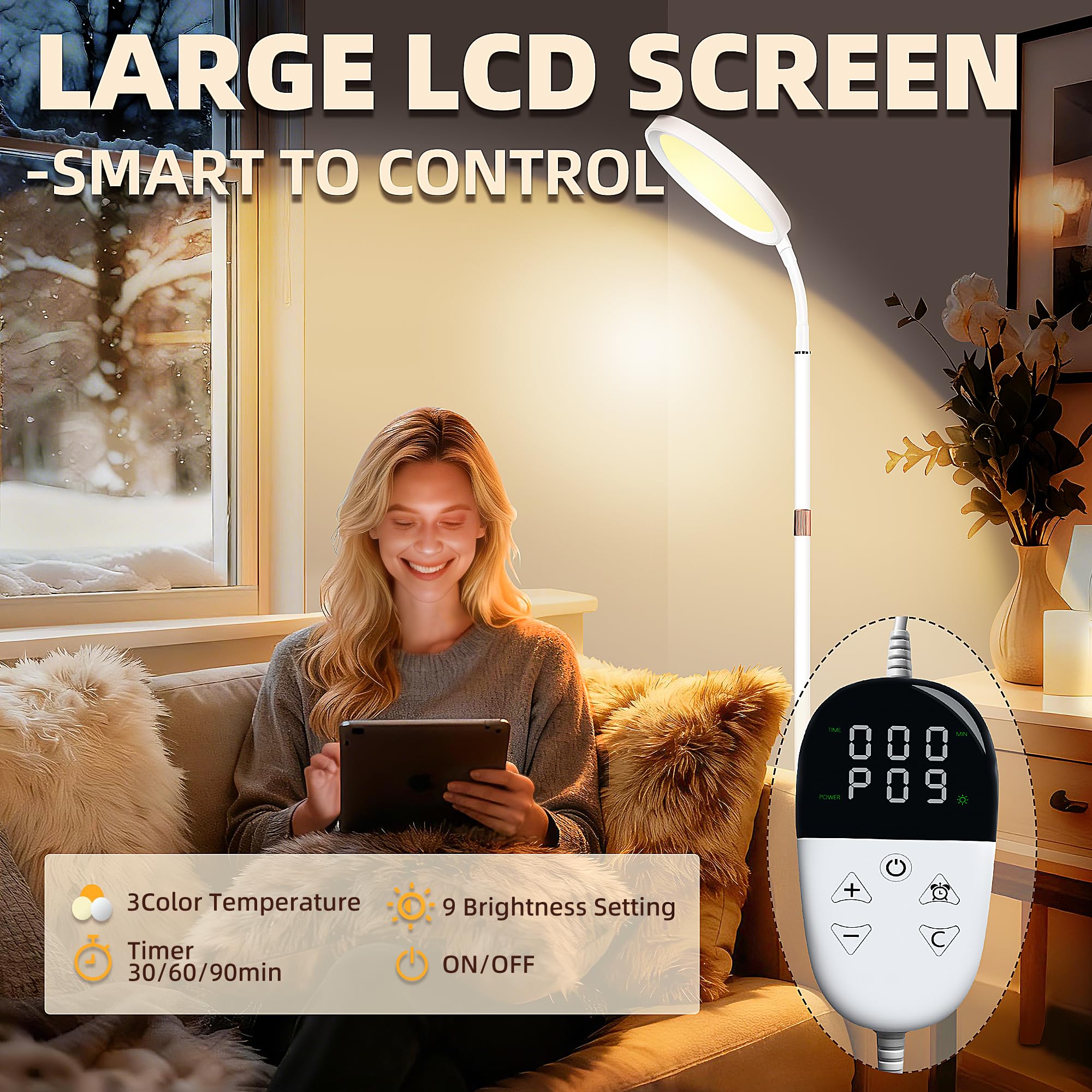 KingSom mando con pantalla LCD mostrando cambios de brillo y temporizador