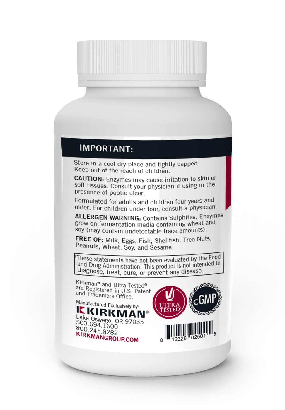 Kirkman etiqueta con lista de enzimas para confianza en ingredientes