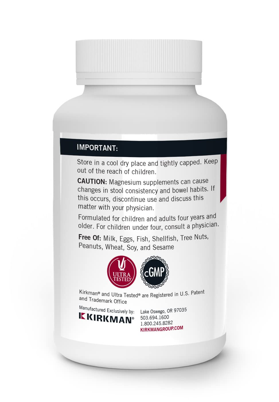 Kirkman etiqueta con lista de ingredientes Bio-Max que destaca la ausencia de gluten y caseína
