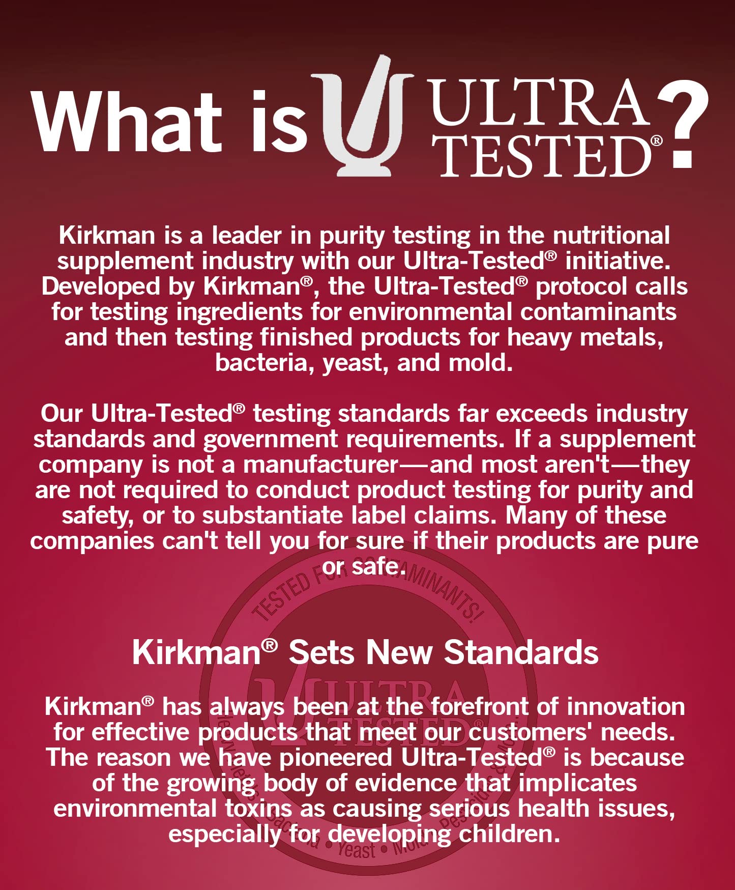 Kirkman etiqueta con lista de 21 nutrientes y aviso de ingredientes hipoalergénicos