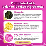 KITTYQUEEN etiqueta con información nutricional y beneficios claros para la usuaria