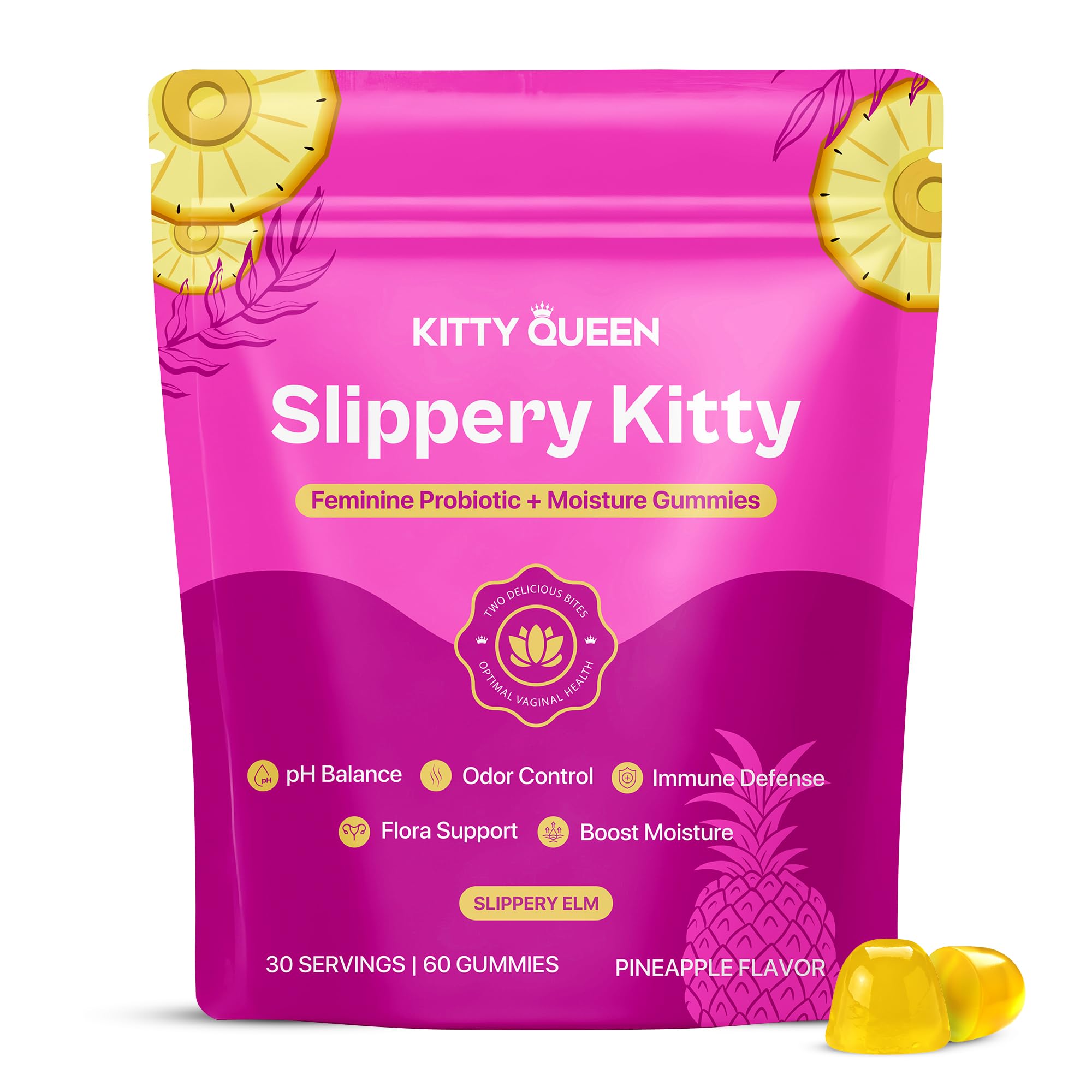 KITTYQUEEN paquete frontal de gomitas piña, fácil identificación y beneficio diario
