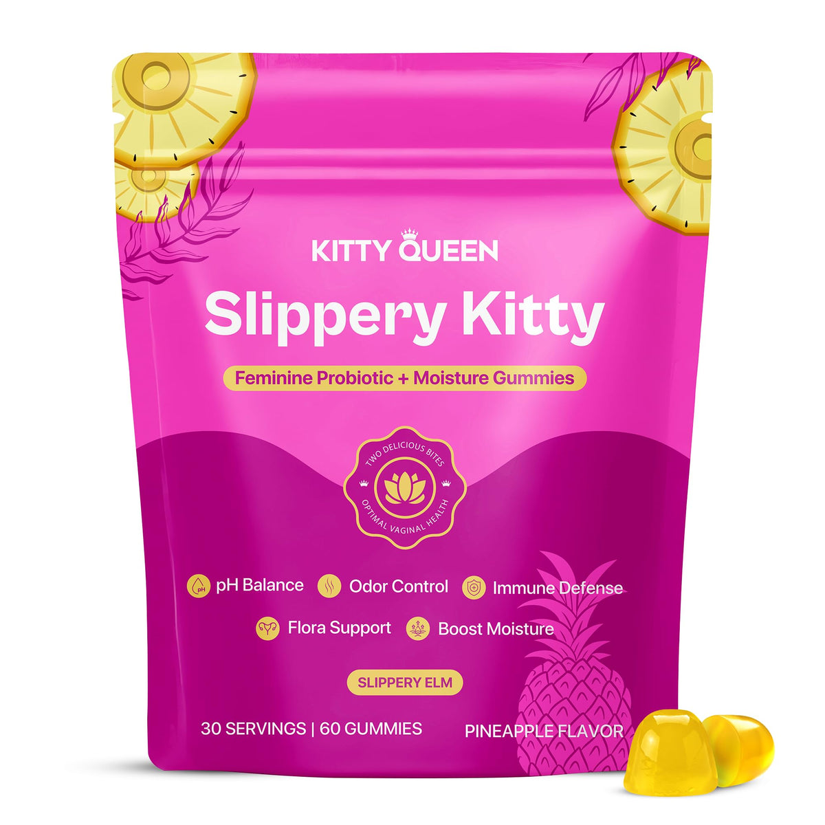 KITTYQUEEN paquete frontal de gomitas piña, fácil identificación y beneficio diario