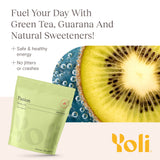Yoli Passion bebida kiwi fresa en vaso, refresco sin azúcar energizante