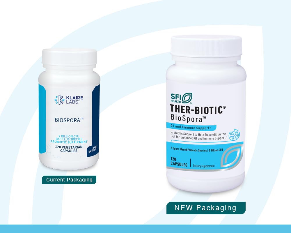 Etiqueta de Klaire Labs BioSpora en primer plano mostrando información del producto