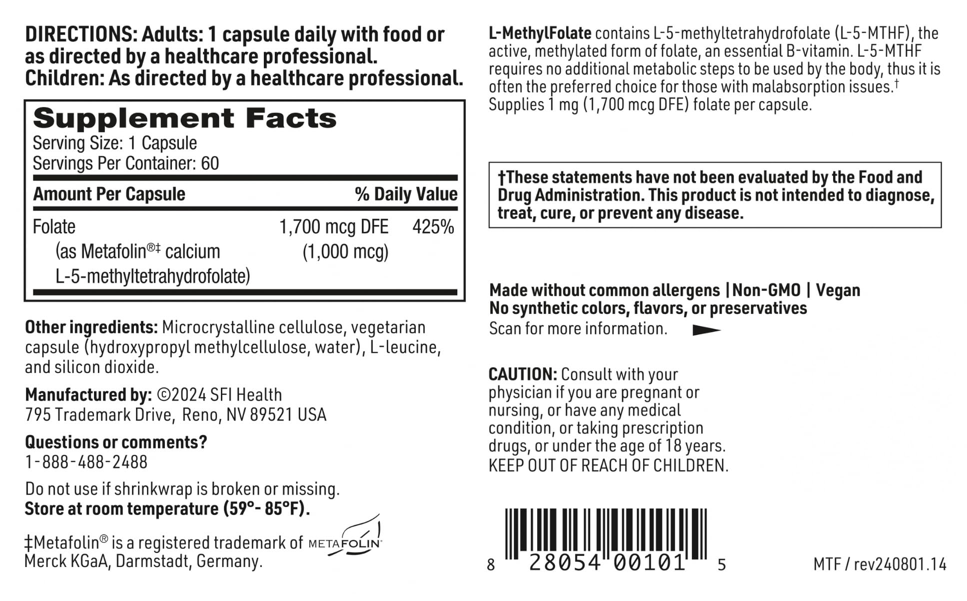 SFI Health Klaire Labs textura de la cápsula, formulación hipoalergénica