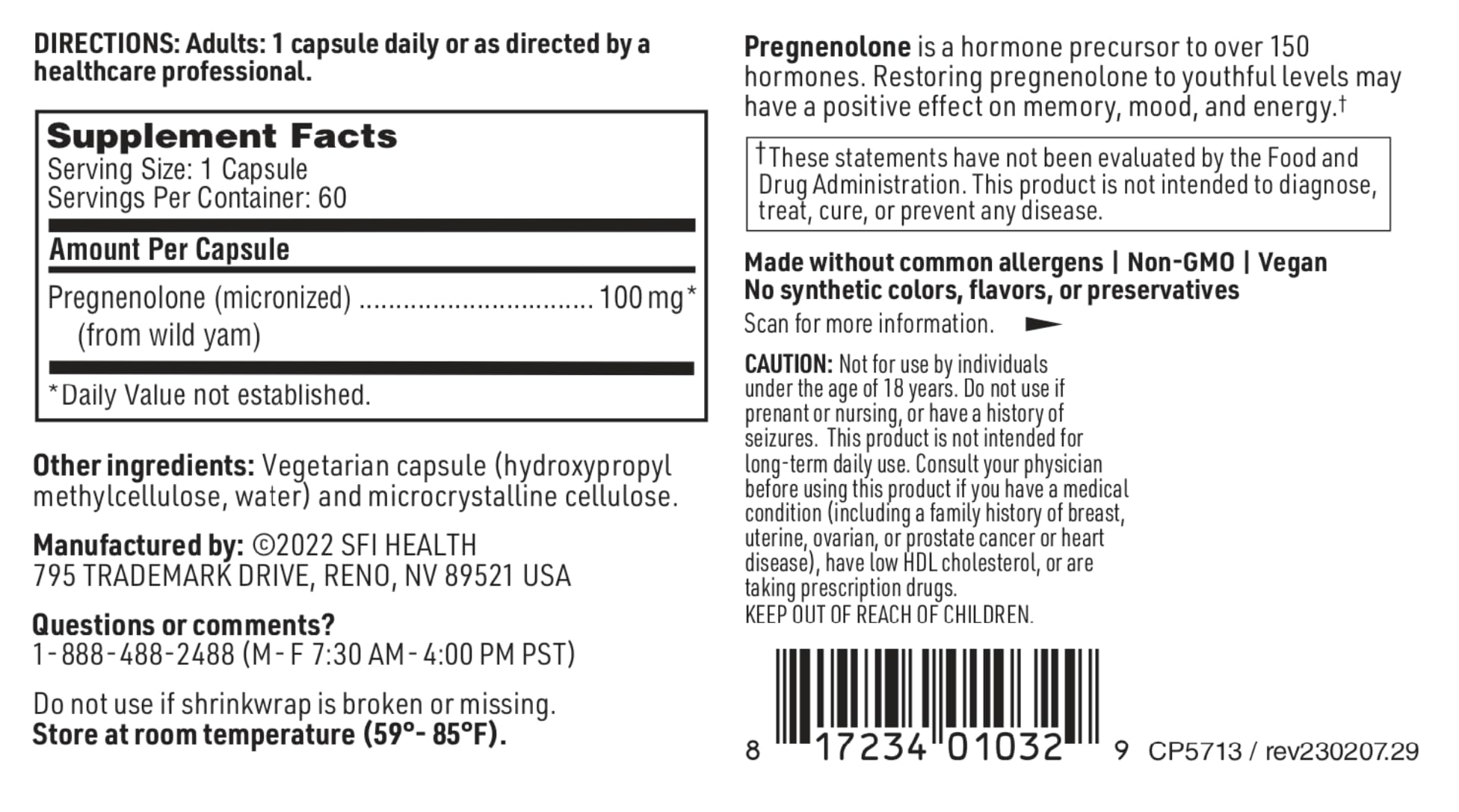 SFI Health Klaire Labs etiqueta nutricional legible con ingredientes y dosis claras