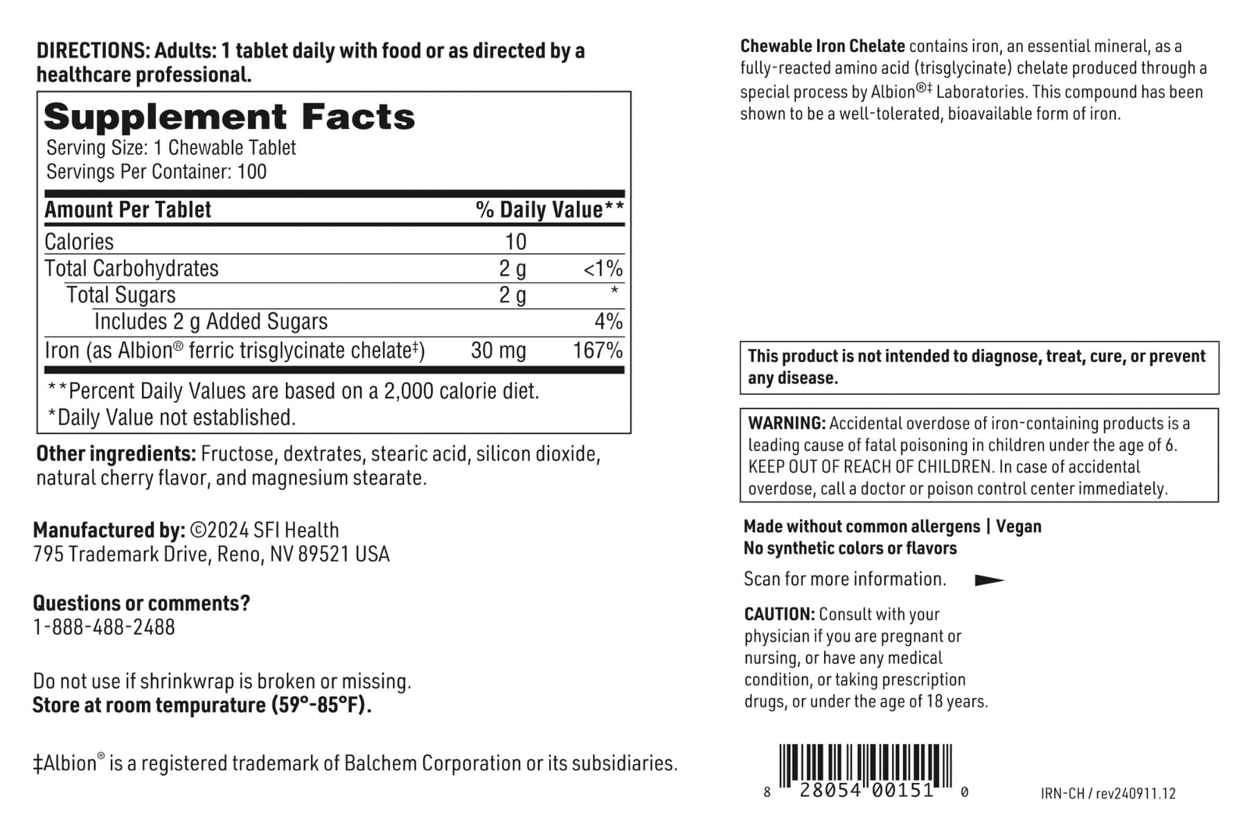 Klaire Labs SFI Health etiqueta de ingredientes, información hipoalergénica visible